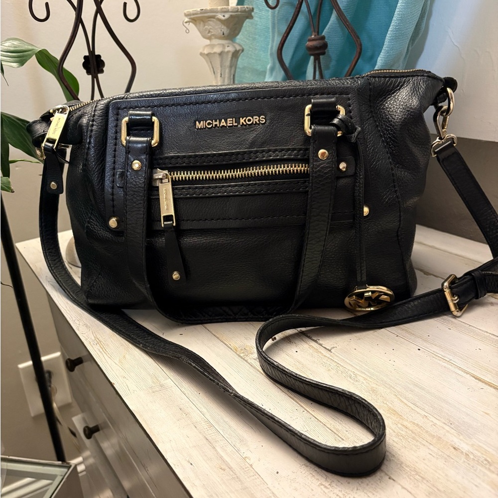 Michael Kors Black Crossbody Bag with Gold Accents